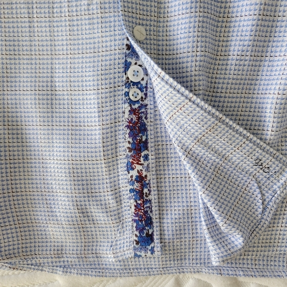 Robert Graham Blue White Checked Button Down Flip Cuff Tailored Fit Size 44 17.5 - Picture 7 of 12